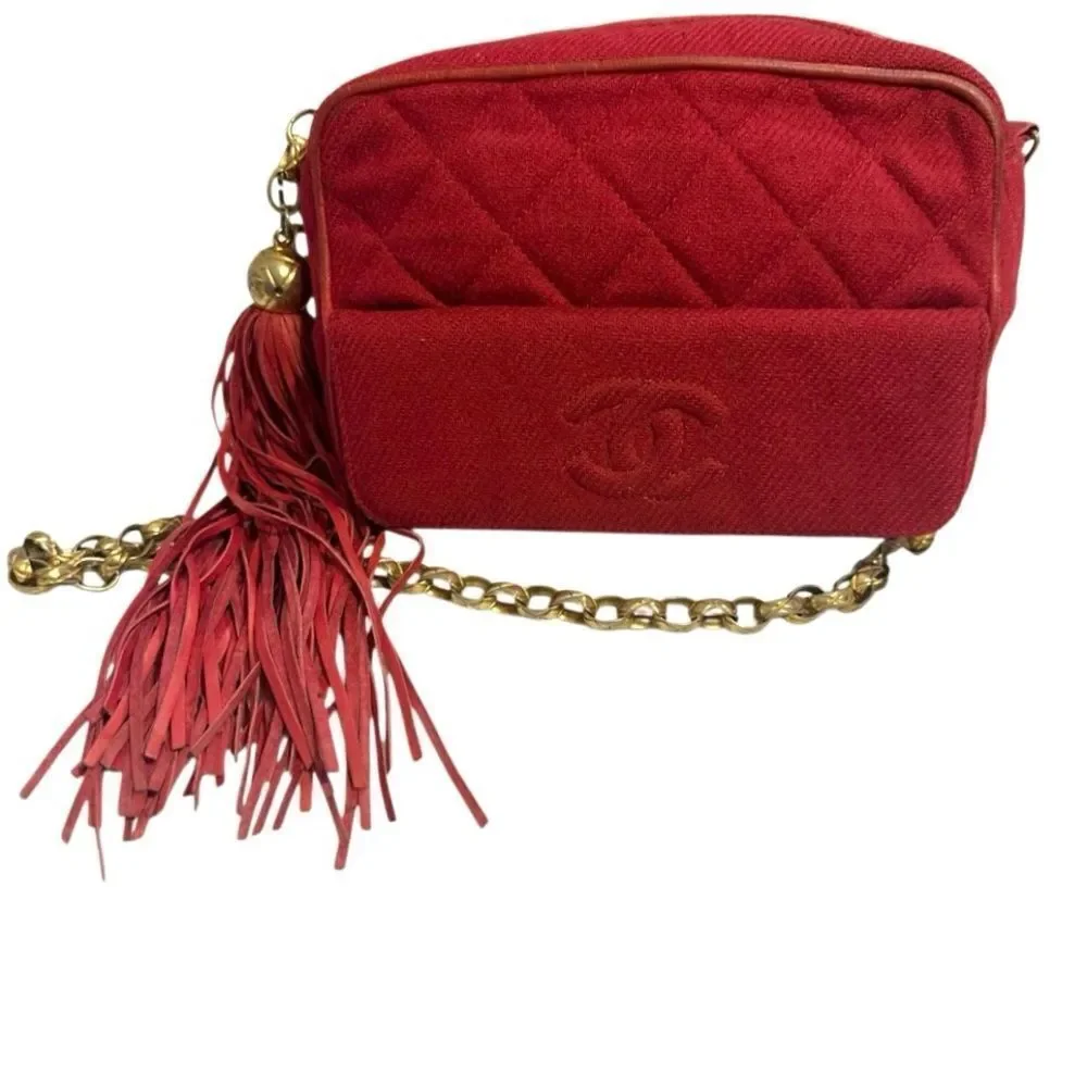 Chanel Quilted Red Crossbody Bag with Gold Chain